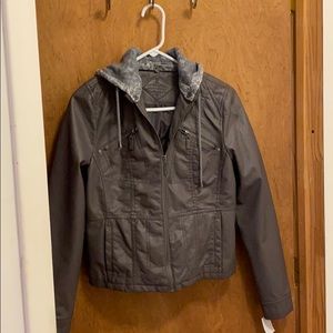 Gray Hooded Leather Jacket